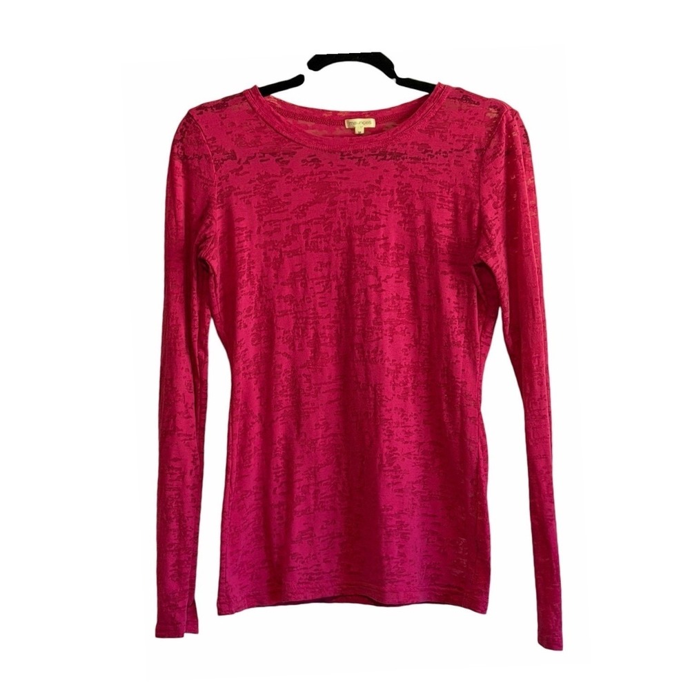 Maurices Womens M Pink Burnout Long Sleeve Shirt Semi Sheer Y2K Layering Top